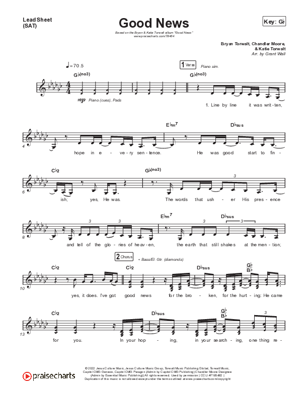 Good News (Live) Lead Sheet (SAT) (Bryan & Katie Torwalt)