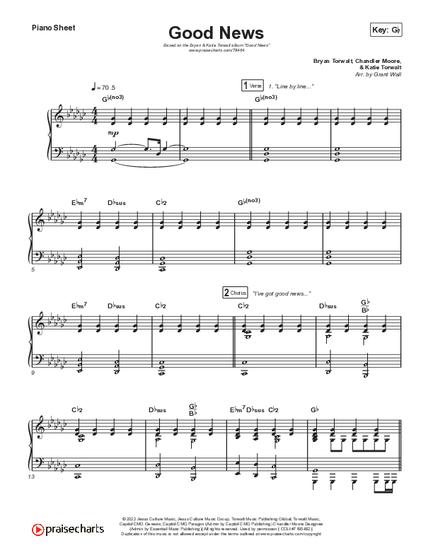 Good News (Live) Piano Sheet (Bryan & Katie Torwalt)