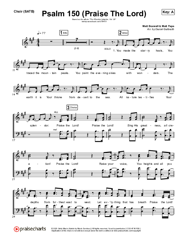 Psalm 150 (Praise The Lord) Choir Sheet (SATB) (Shane & Shane / The Worship Initiative)