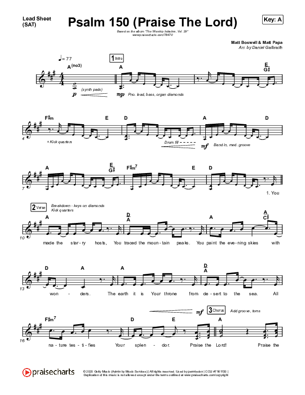 Psalm 150 (Praise The Lord) Lead Sheet (SAT) (Shane & Shane / The Worship Initiative)