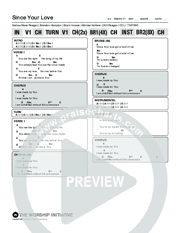 Since Your Love Chord Chart (Shane & Shane / The Worship Initiative)