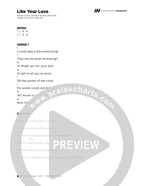 Like Your Love Chord Chart (Life.Church Worship)