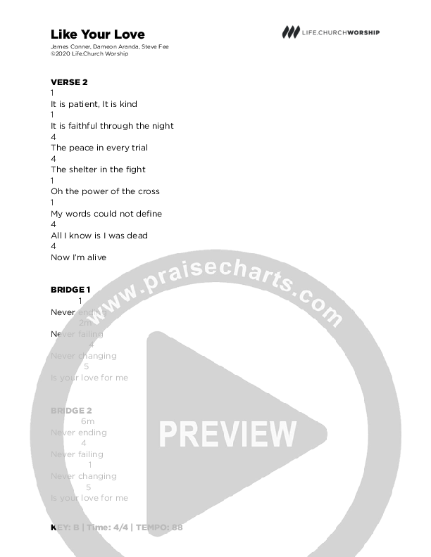 Like Your Love Chord Chart (Life.Church Worship)