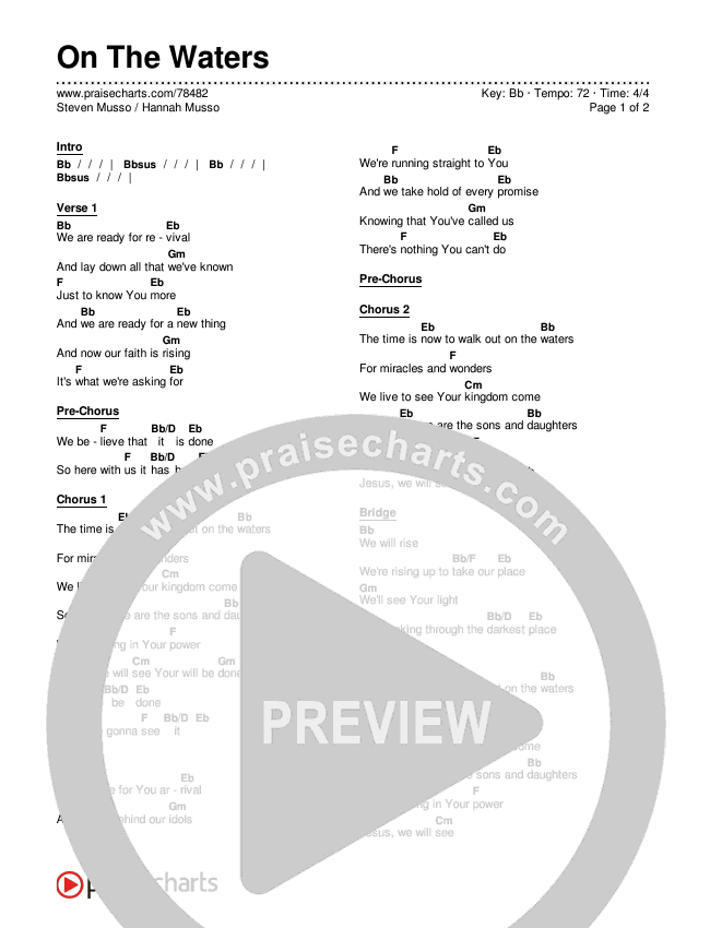 On The Waters Chords & Lyrics (Steven Musso / Hannah Musso)