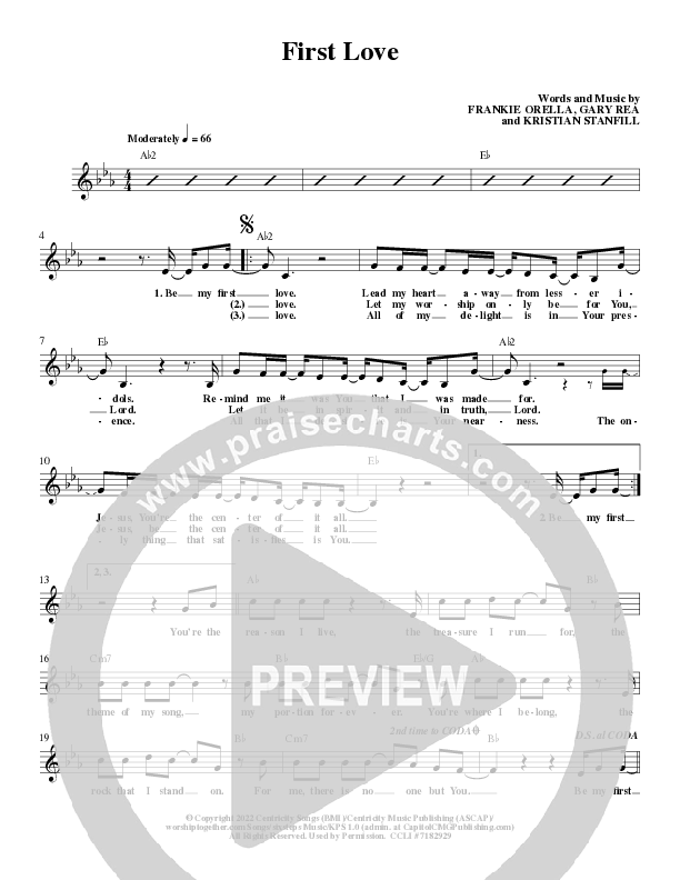 First Love Lead Sheet Melody (Centricity Worship / Frankie Barranco / Gary Rae)