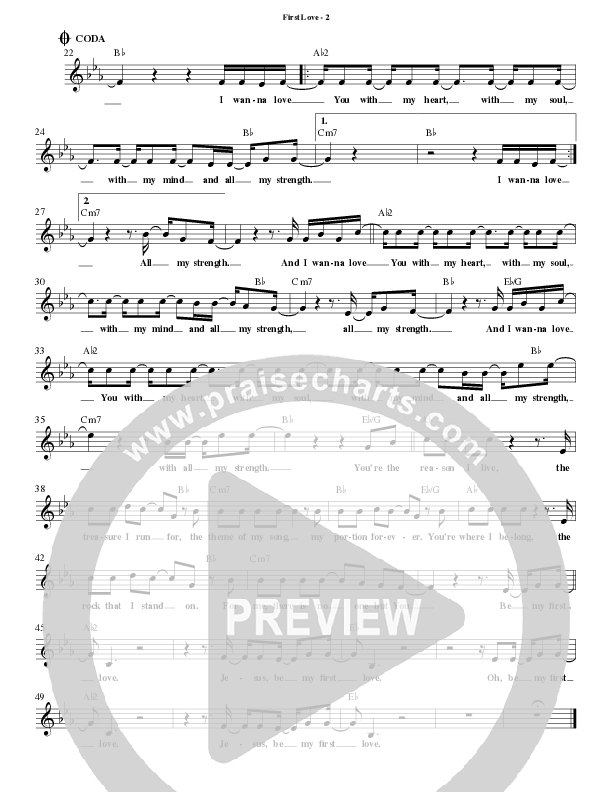 First Love Lead Sheet Melody (Centricity Worship / Frankie Barranco / Gary Rae)