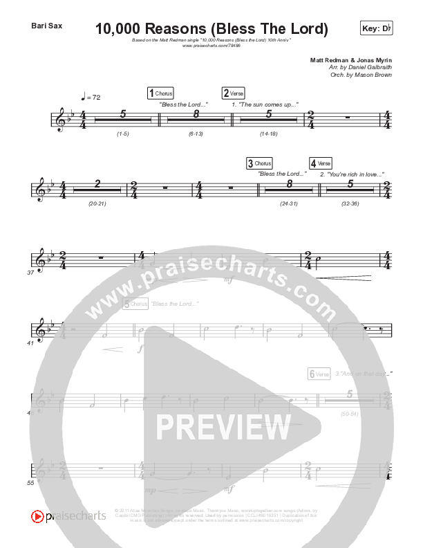 10,000 Reasons (Bless The Lord) Bari Sax (Matt Redman / Bryan & Katie Torwalt / Pat Barrett / Naomi Raine / Crowder / Worship Together)