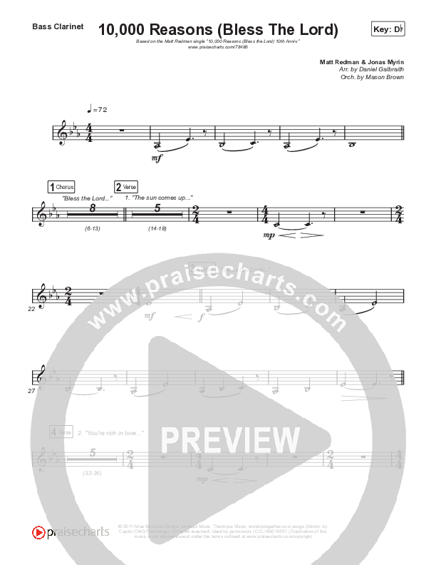 10,000 Reasons (Bless The Lord) Clarinet 1,2 (Matt Redman / Bryan & Katie Torwalt / Pat Barrett / Naomi Raine / Crowder / Worship Together)