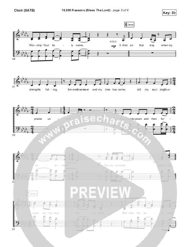 10,000 Reasons (Bless The Lord) Choir Vocals (SATB) (Matt Redman / Bryan & Katie Torwalt / Pat Barrett / Naomi Raine / Crowder / Worship Together)