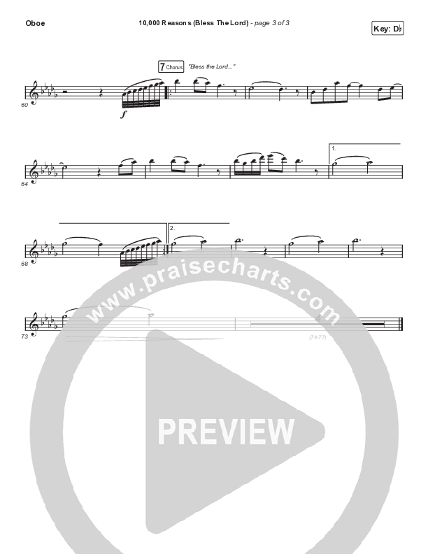 10,000 Reasons (Bless The Lord) Oboe (Matt Redman / Bryan & Katie Torwalt / Pat Barrett / Naomi Raine / Crowder / Worship Together)