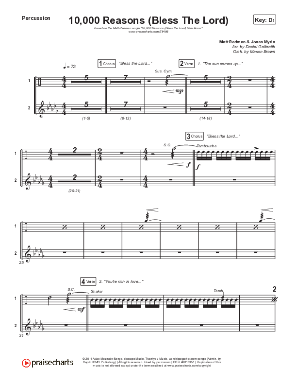 10,000 Reasons (Bless The Lord) Percussion (Matt Redman / Bryan & Katie Torwalt / Pat Barrett / Naomi Raine / Crowder / Worship Together)