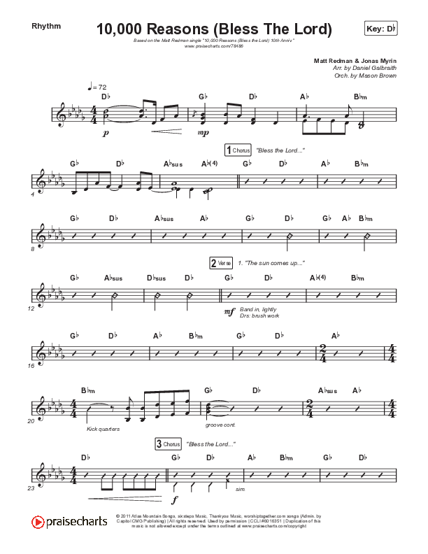 10,000 Reasons (Bless The Lord) Rhythm Pack (Matt Redman / Bryan & Katie Torwalt / Pat Barrett / Naomi Raine / Crowder / Worship Together)