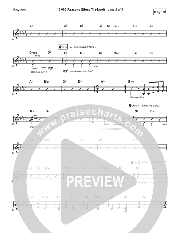 10,000 Reasons (Bless The Lord) Rhythm Pack (Matt Redman / Bryan & Katie Torwalt / Pat Barrett / Naomi Raine / Crowder / Worship Together)