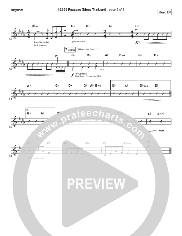 10,000 Reasons (Bless The Lord) Rhythm Pack (Matt Redman / Bryan & Katie Torwalt / Pat Barrett / Naomi Raine / Crowder / Worship Together)