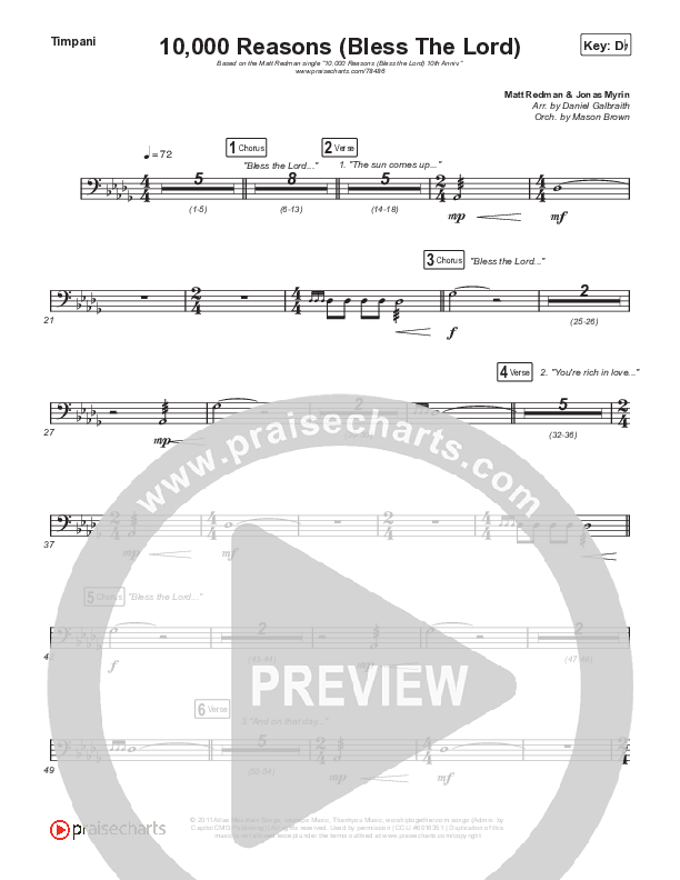 10,000 Reasons (Bless The Lord) Timpani (Matt Redman / Bryan & Katie Torwalt / Pat Barrett / Naomi Raine / Crowder / Worship Together)