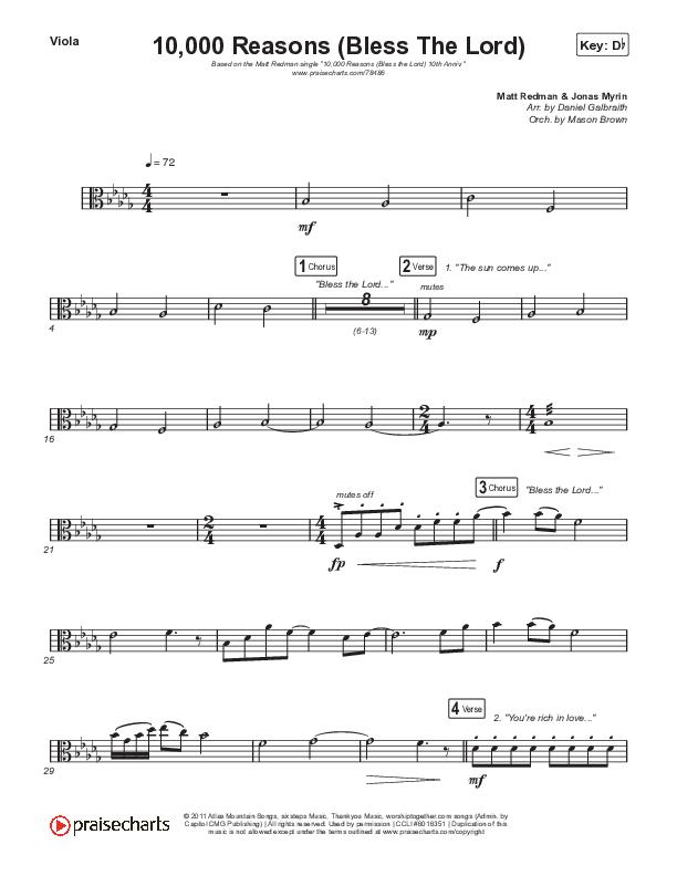 10,000 Reasons (Bless The Lord) Viola (Matt Redman / Bryan & Katie Torwalt / Pat Barrett / Naomi Raine / Crowder / Worship Together)