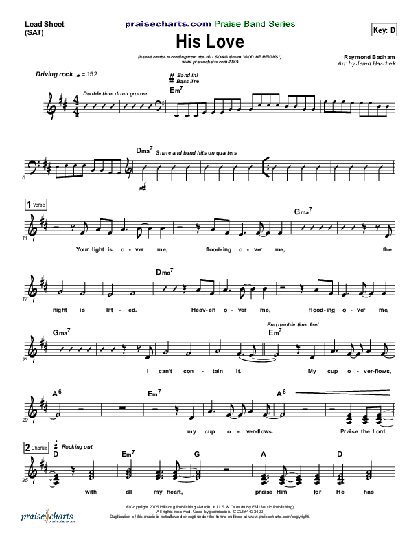 His Love Lead Sheet (Hillsong Worship)