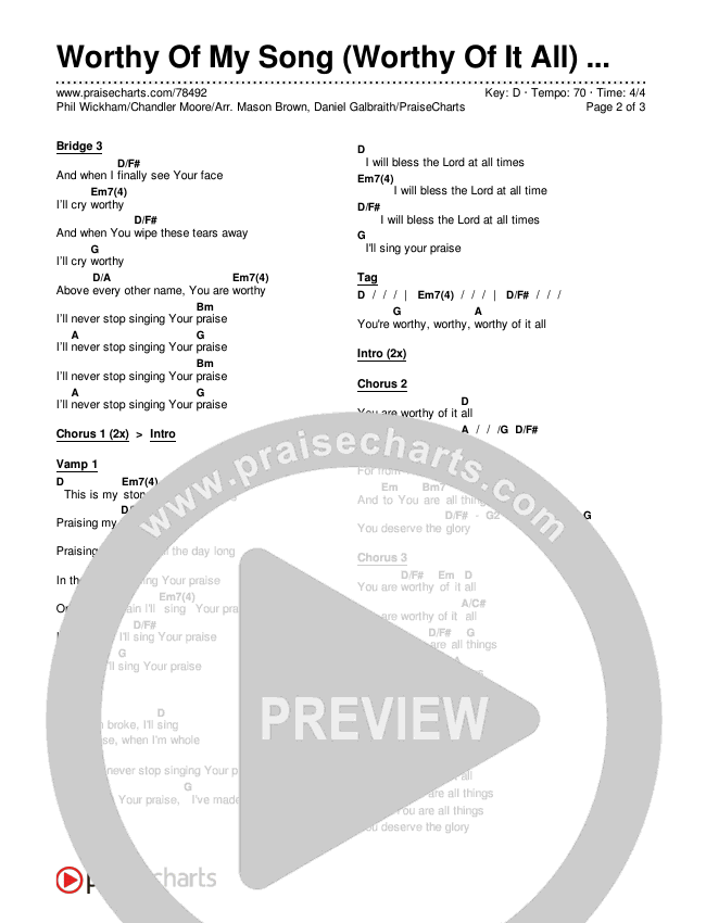 Worthy Of My Song (Worthy Of It All) (Choral Anthem SATB) Chords & Lyrics (Phil Wickham / Chandler Moore / Arr. Mason Brown)