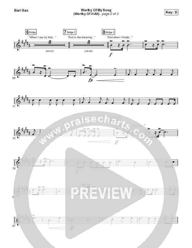 Worthy Of My Song (Worthy Of It All) (Choral Anthem SATB) Bari Sax (Phil Wickham / Chandler Moore / Arr. Mason Brown)