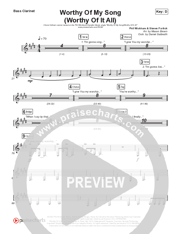 Worthy Of My Song (Worthy Of It All) (Choral Anthem SATB) Bass Clarinet (Phil Wickham / Chandler Moore / Arr. Mason Brown)