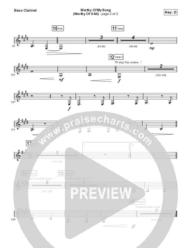 Worthy Of My Song (Worthy Of It All) (Choral Anthem SATB) Bass Clarinet (Phil Wickham / Chandler Moore / Arr. Mason Brown)