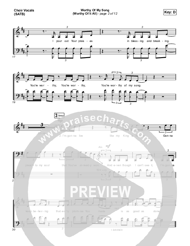 Worthy Of My Song (Worthy Of It All) (Choral Anthem SATB) Choir Sheet (SATB) (Phil Wickham / Chandler Moore / Arr. Mason Brown)