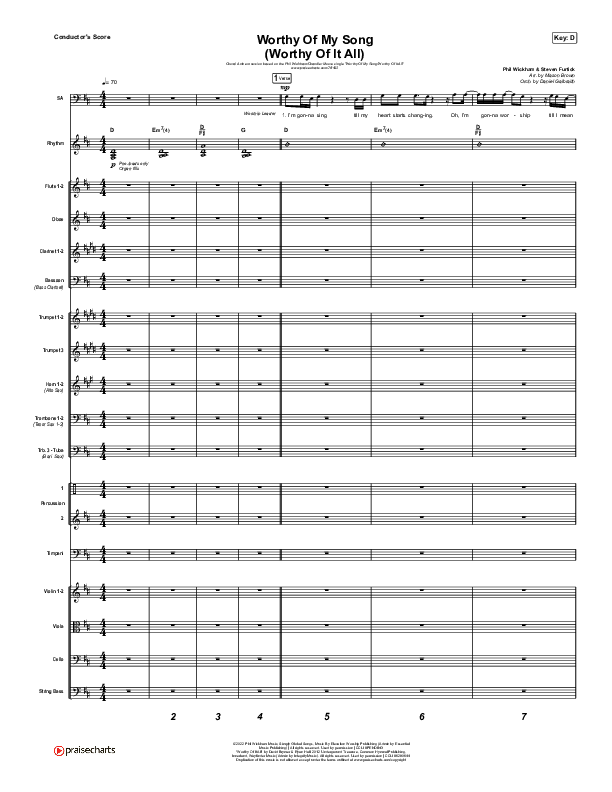 Worthy Of My Song (Worthy Of It All) (Choral Anthem SATB) Conductor's Score (Phil Wickham / Chandler Moore / Arr. Mason Brown)
