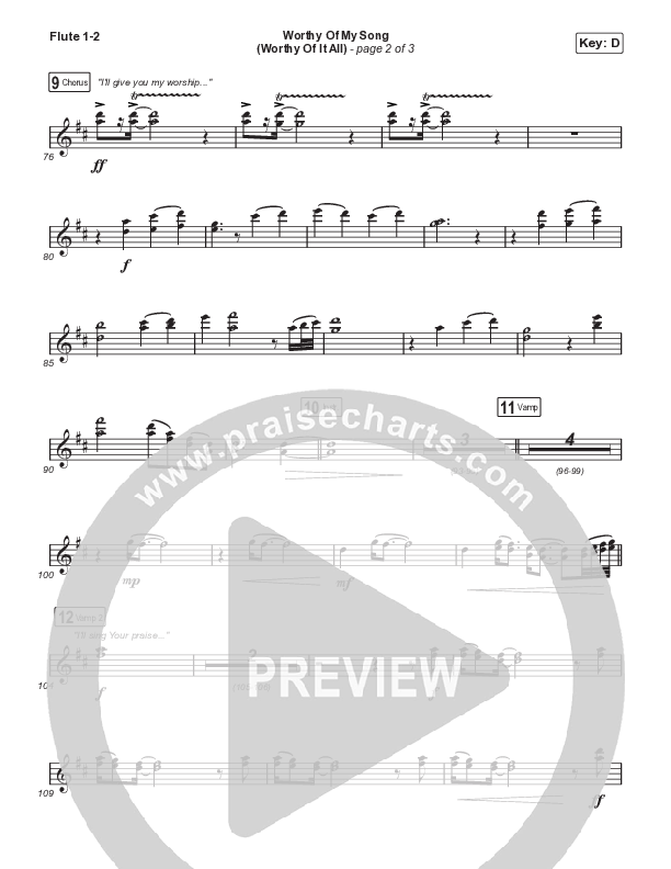 Worthy Of My Song (Worthy Of It All) (Choral Anthem SATB) Flute 1,2 (Phil Wickham / Chandler Moore / Arr. Mason Brown)