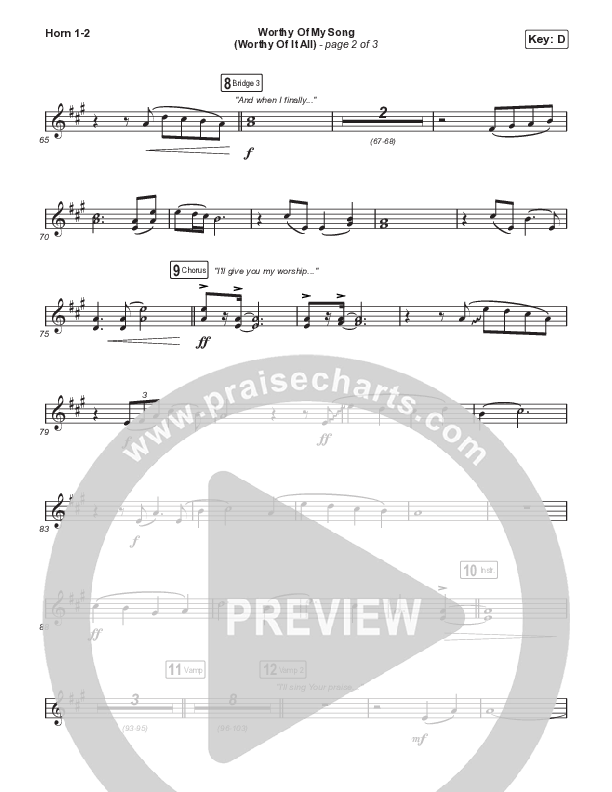 Worthy Of My Song (Worthy Of It All) (Choral Anthem SATB) French Horn 1,2 (Phil Wickham / Chandler Moore / Arr. Mason Brown)