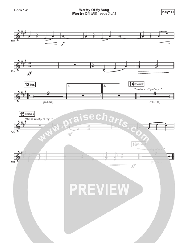 Worthy Of My Song (Worthy Of It All) (Choral Anthem SATB) French Horn 1,2 (Phil Wickham / Chandler Moore / Arr. Mason Brown)