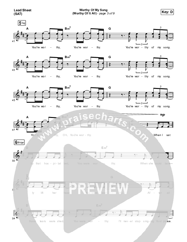 Worthy Of My Song (Worthy Of It All) (Choral Anthem SATB) Lead Sheet (SAT) (Phil Wickham / Chandler Moore / Arr. Mason Brown)