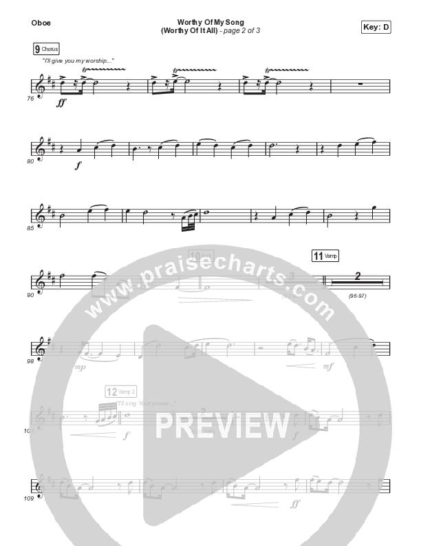 Worthy Of My Song (Worthy Of It All) (Choral Anthem SATB) Oboe (Phil Wickham / Chandler Moore / Arr. Mason Brown)