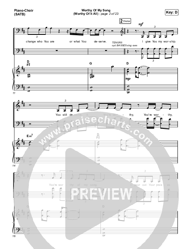 Worthy Of My Song (Worthy Of It All) (Choral Anthem SATB) Piano/Vocal (SATB) (Phil Wickham / Chandler Moore / Arr. Mason Brown)