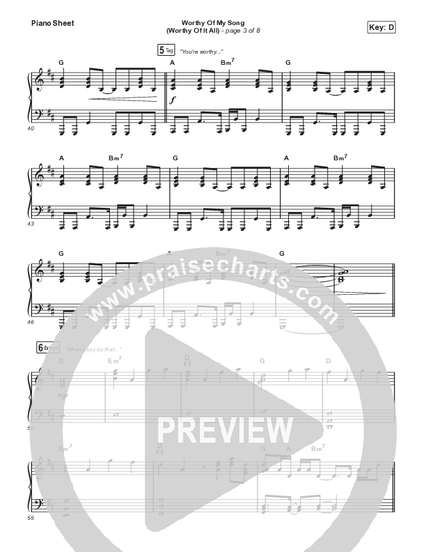 Worthy Of My Song (Worthy Of It All) (Choral Anthem SATB) Piano Sheet (Phil Wickham / Chandler Moore / Arr. Mason Brown)