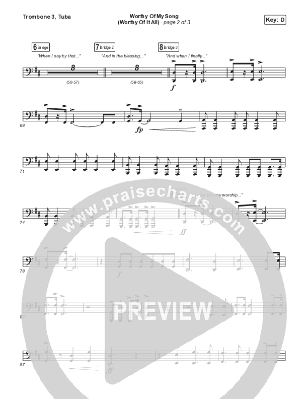 Worthy Of My Song (Worthy Of It All) (Choral Anthem SATB) Trombone 3/Tuba (Phil Wickham / Chandler Moore / Arr. Mason Brown)
