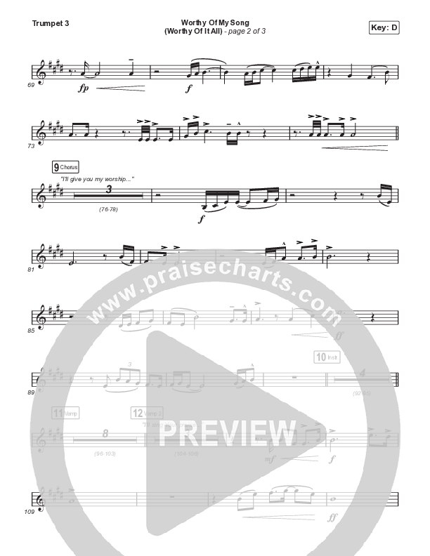 Worthy Of My Song (Worthy Of It All) (Choral Anthem SATB) Trumpet 3 (Phil Wickham / Chandler Moore / Arr. Mason Brown)