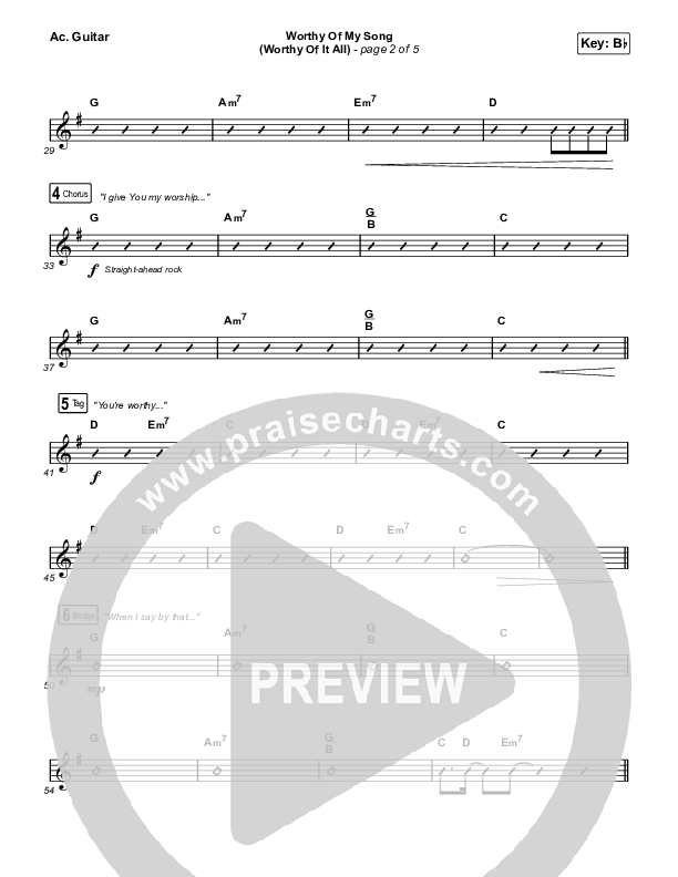 Worthy Of My Song (Worthy Of It All) (Unison/2-Part Choir) Acoustic Guitar (Phil Wickham / Chandler Moore / Arr. Mason Brown)