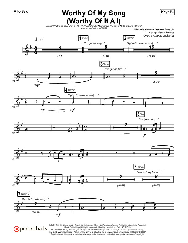 Worthy Of My Song (Worthy Of It All) (Unison/2-Part Choir) Alto Sax (Phil Wickham / Chandler Moore / Arr. Mason Brown)