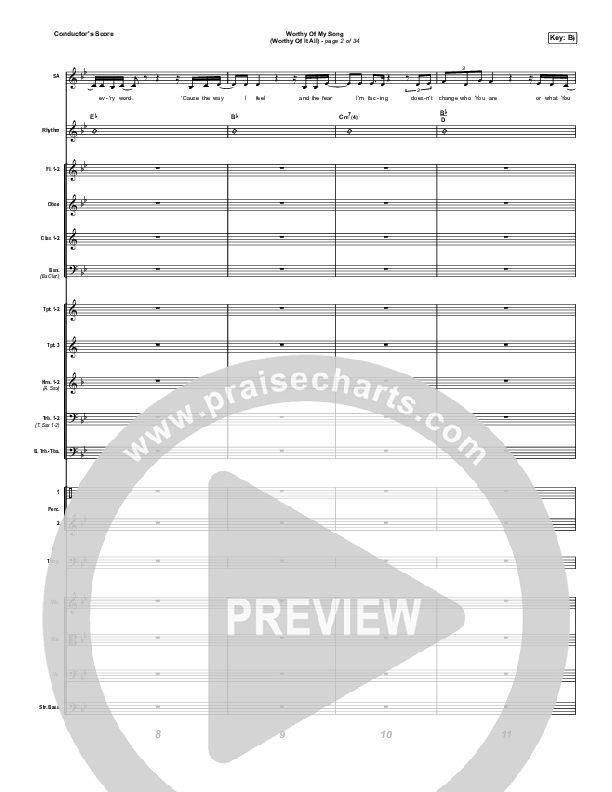 Worthy Of My Song (Worthy Of It All) (Unison/2-Part Choir) Conductor's Score (Phil Wickham / Chandler Moore / Arr. Mason Brown)