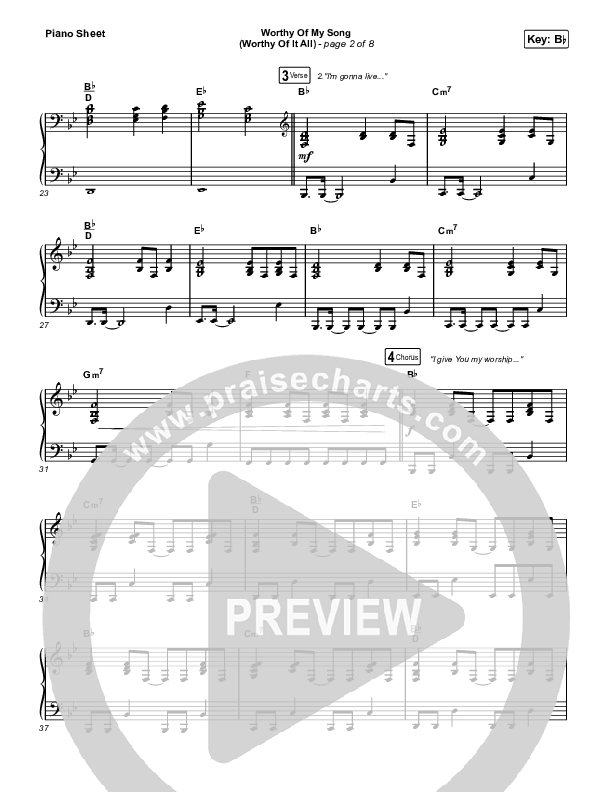 Worthy Of My Song (Worthy Of It All) (Unison/2-Part Choir) Piano Sheet (Phil Wickham / Chandler Moore / Arr. Mason Brown)
