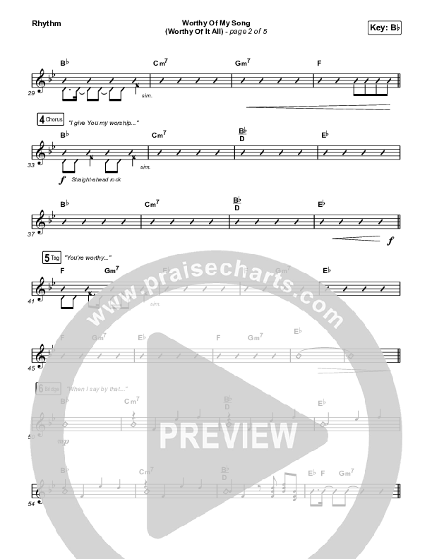 Worthy Of My Song (Worthy Of It All) (Unison/2-Part Choir) Rhythm Chart (Phil Wickham / Chandler Moore / Arr. Mason Brown)