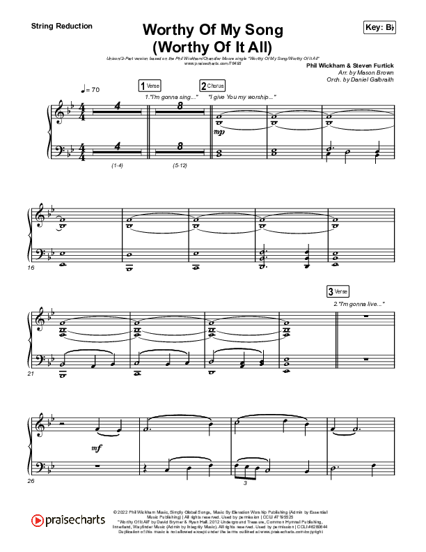 Worthy Of My Song (Worthy Of It All) (Unison/2-Part Choir) String Reduction (Phil Wickham / Chandler Moore / Arr. Mason Brown)