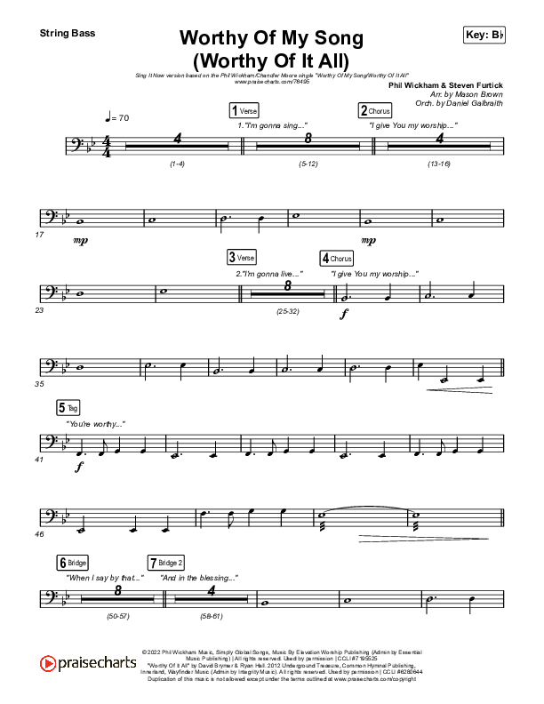 Worthy Of My Song (Worthy Of It All) (Sing It Now SATB) Double Bass (Phil Wickham / Chandler Moore / Arr. Mason Brown)