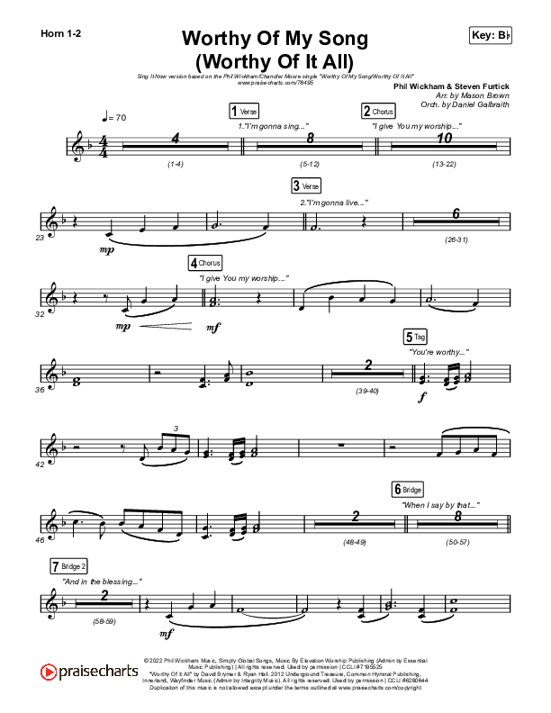 Worthy Of My Song (Worthy Of It All) (Sing It Now SATB) French Horn 1/2 (Phil Wickham / Chandler Moore / Arr. Mason Brown)
