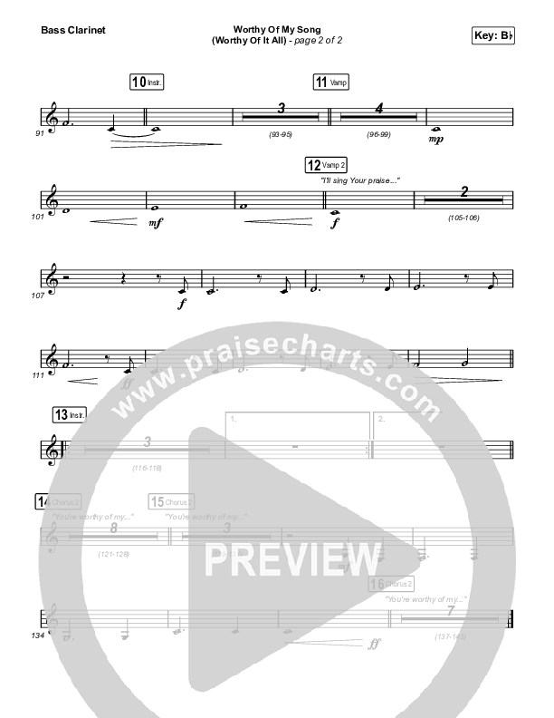 Worthy Of My Song (Worthy Of It All) (Worship Choir SAB) Bass Clarinet (Phil Wickham / Chandler Moore / Arr. Mason Brown)