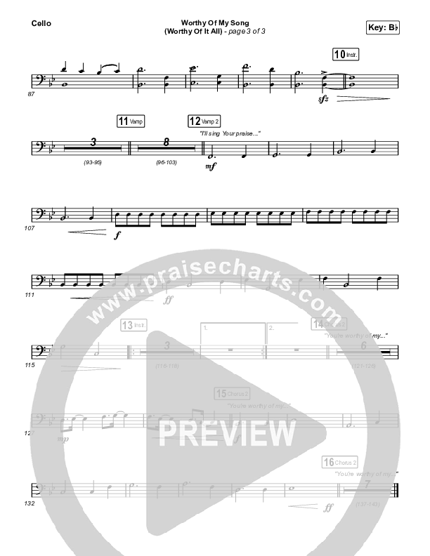 Worthy Of My Song (Worthy Of It All) (Worship Choir SAB) Cello (Phil Wickham / Chandler Moore / Arr. Mason Brown)