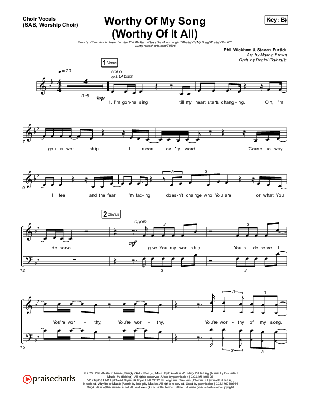 Worthy Of My Song (Worthy Of It All) (Worship Choir SAB) Choir Sheet (SAB) (Phil Wickham / Chandler Moore / Arr. Mason Brown)
