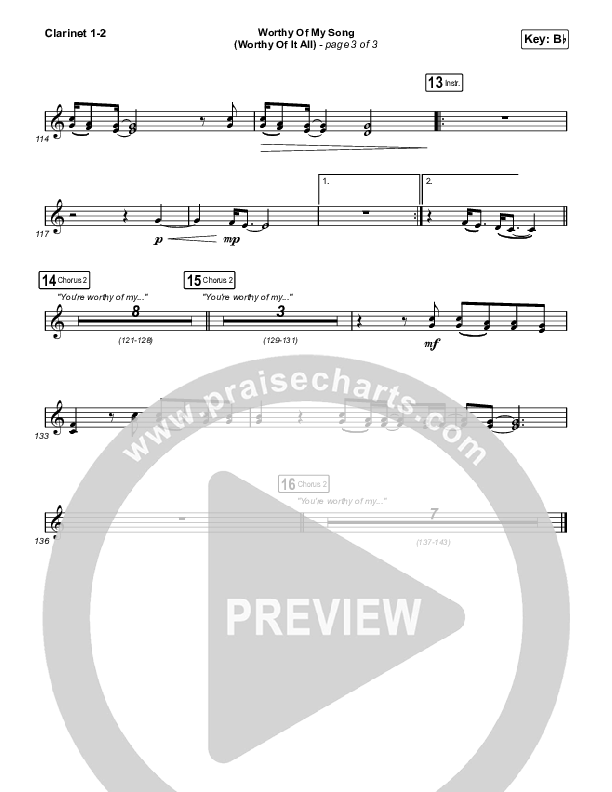 Worthy Of My Song (Worthy Of It All) (Worship Choir SAB) Clarinet 1/2 (Phil Wickham / Chandler Moore / Arr. Mason Brown)
