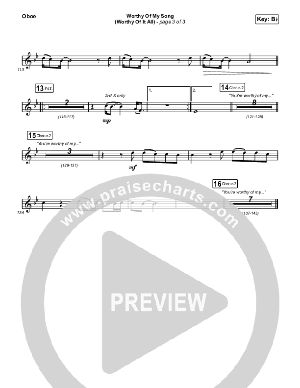 Worthy Of My Song (Worthy Of It All) (Worship Choir SAB) Oboe (Phil Wickham / Chandler Moore / Arr. Mason Brown)