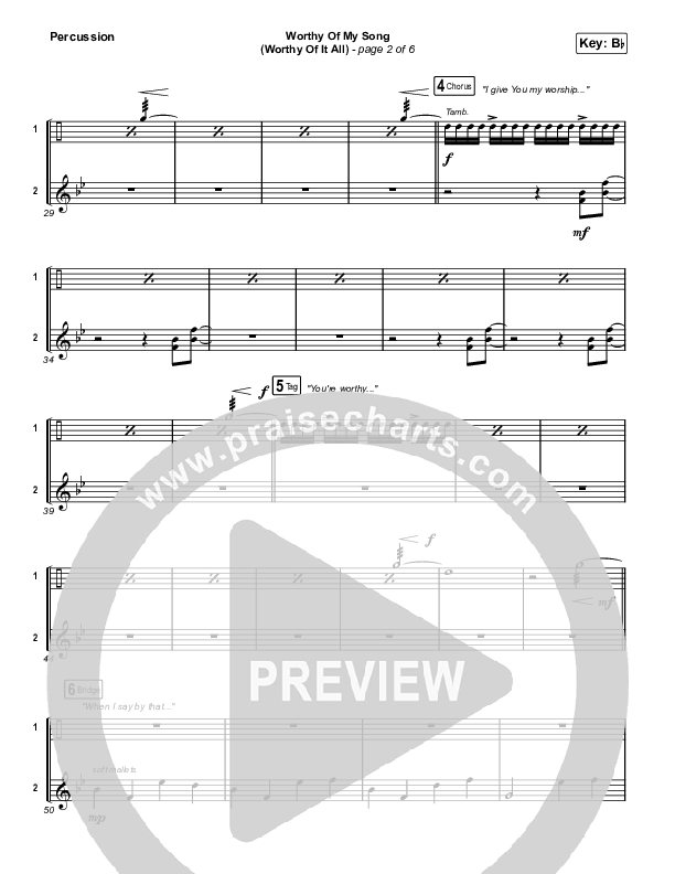 Worthy Of My Song (Worthy Of It All) (Worship Choir SAB) Percussion (Phil Wickham / Chandler Moore / Arr. Mason Brown)